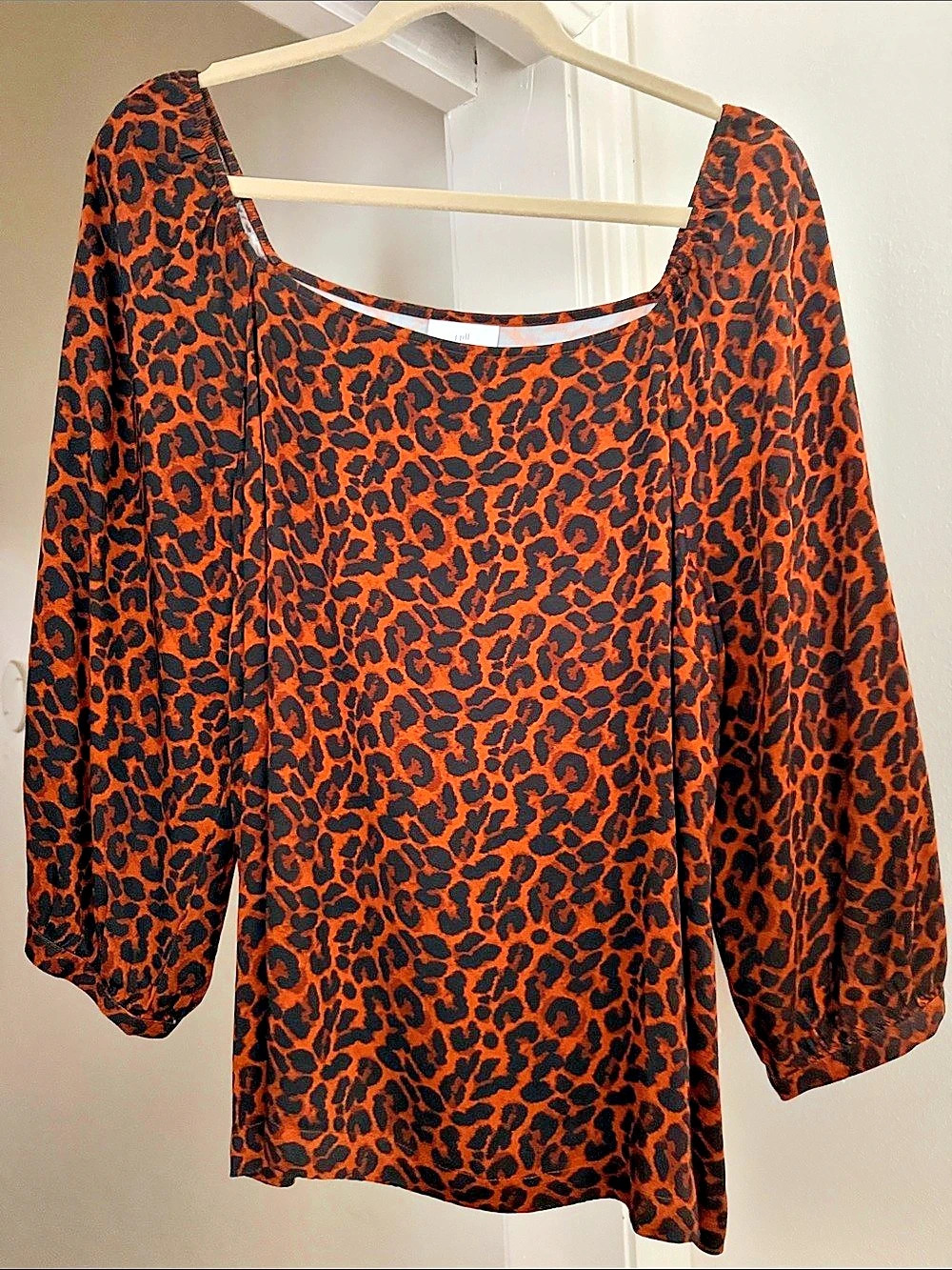 J.Jill Leopard Print Square-Neck Top Blouse Orange & Black